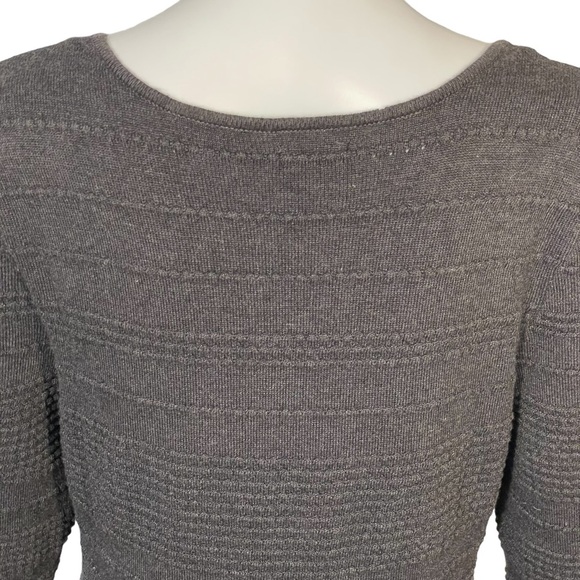Vince Camuto Dark Grey Ribbed Pointelle 3/4 Sleeve Stretch Sweater Dress Sz L - Picture 7 of 10